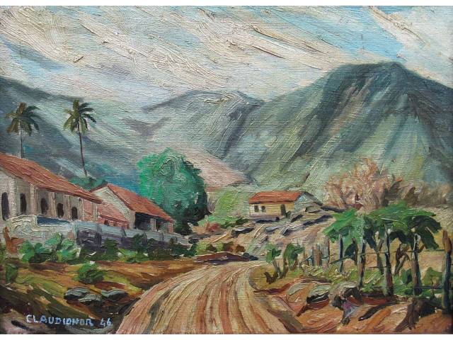 Claudionor Braga óleo sobre madeira 29 x 39cm intitulada "Serra de Maranguape/CE" ass. CID datada 1946