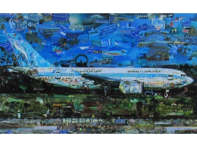 Vik Muniz  impressão a jato de tinta sobre papel  8,5 x 14cm cartão postal da série "Jetliner Dalla do Nada"  ass. verso datada 2014