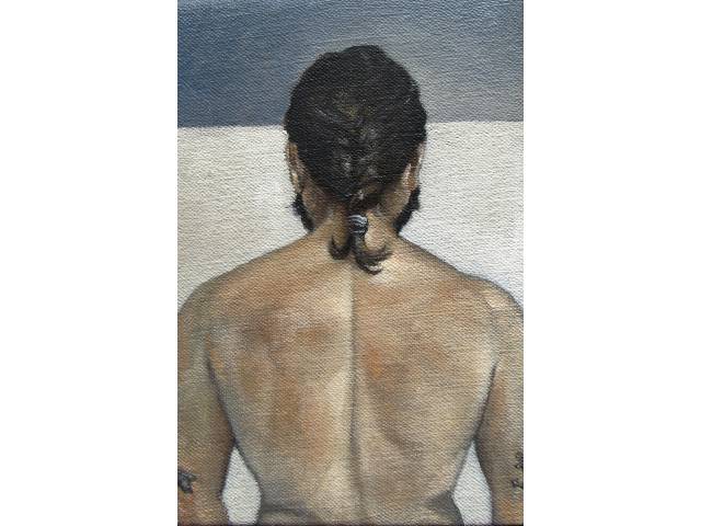 Mauricio Parra óleo sobre tela 30 x 20 cm "Autorretrato, o verso do artista" ass. verso 2014 com certificado da Galeria Mazanino