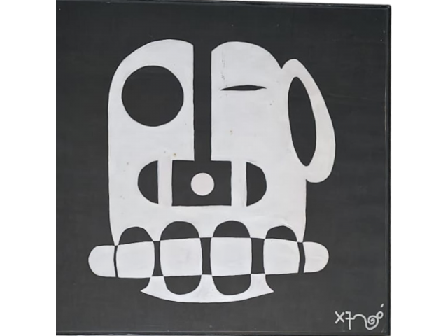 Niobe Xandó spray acrílico sobre papel 50 x 50cm intitulada Máscara XC/Fera II" ass. CID datada 1972. Com selo da Pinacoteca da exposição de 2007.