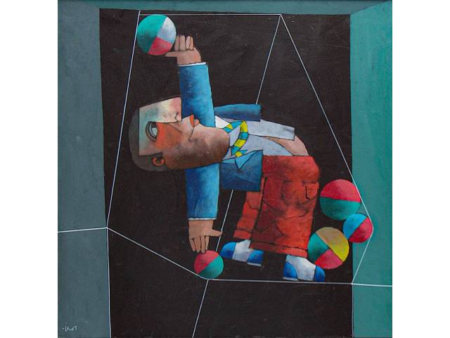 Inos Corradin acrílica sobre tela 100 x 100cm intitulada "Equilibrista" ass. CIE e verso. Com certificado.