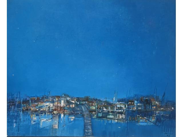 Jenner Augusto óleo sobre tela 40 x 48cm intitulada "Paisagem dos Alagados" ass. CID datada 1967. Com dedicatória no verso