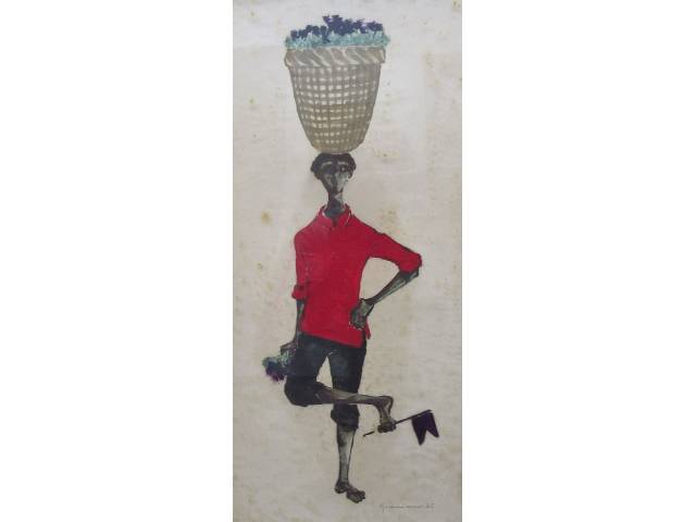 Clovis Graciano técnica mista sobre papel 51 x 23cm "Sem Titulo" ass. CID datada 1965. apresenta fungos no pasparteur