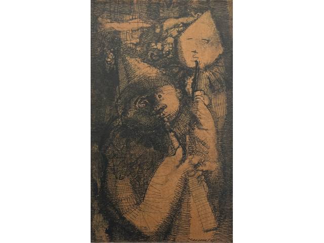 Alexandre Rapoport nanquim sobre cartão colada em eucatex 37 x 22cm "Sem Titulo" ass. CID