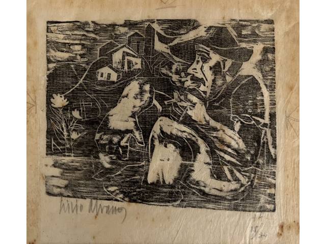Livio Abramo xilogravura sobre papel  de arroz 17 x 17cm "Sem Titulo" ass. CIE datada 1941 T. 15/30