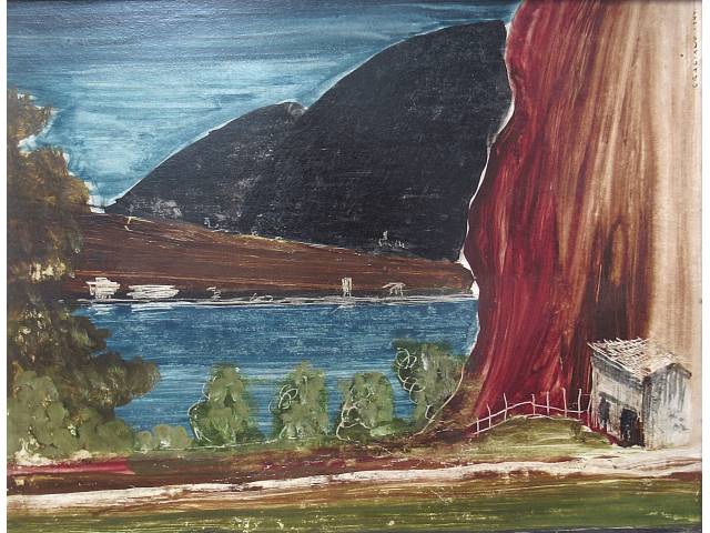 Clóvis Graciano óleo sobre madeira 23 x 30cm “Paisagem” ass. CSD datada 1944