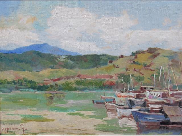 Giovanni Oppido óleo sobre tela 30 x 40cm intitulada "Barcas(Parati)" ass. CIE