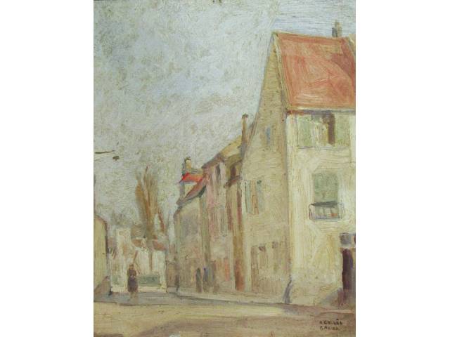 A. Galvão óleo sobre madeira 40 x 32,5cm "Casario" ass. CID