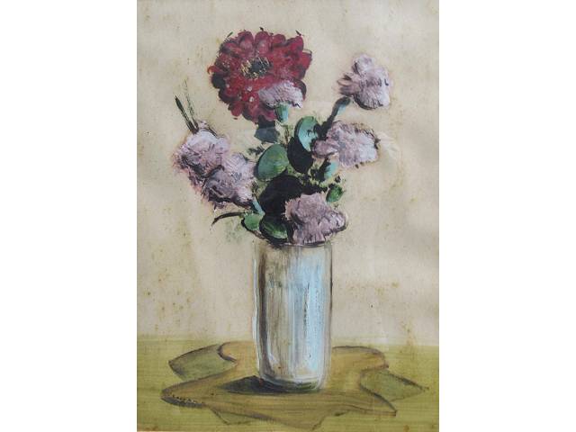 Clovis Graciano técnica mista sobre  cartão 38 x 27cm "Vaso Flores" ass. CIE apresenta fungos