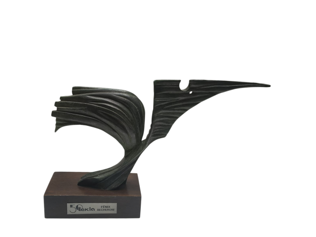 Elvio Becheroni escltura em bronze 20x 38 x 04cm "Fênix" ass. base. Prêmio 50 TTEKLA