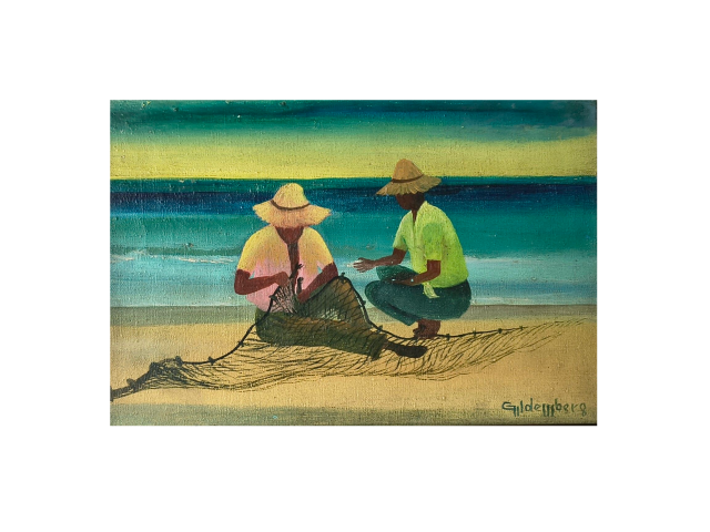 Gildemberg óleo sobre eucatex 15 x 20cm "Pescadores" ass. CID