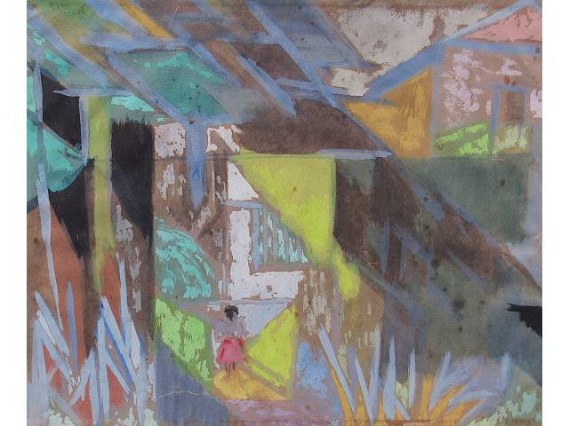 André Lhote guache e técnica misturada em papel pardo 22 x 27cm intitulada " O Jardim de Suzanne vers 1950" ass. CID. Com certificado emitido pelo  Projeto do artista em Paris.