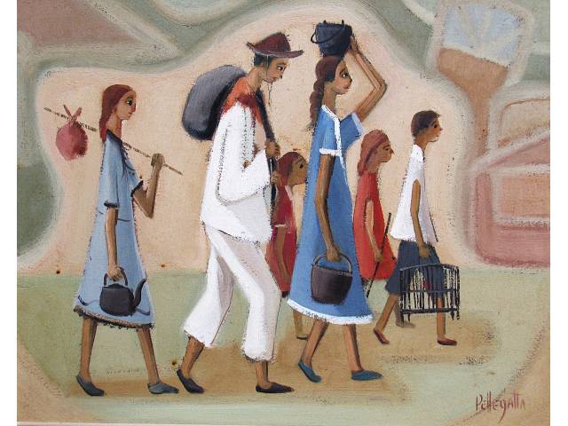 Omar Pellegatta  óleo sobre tela 38 x 48cm "Retirantes" ass. CID