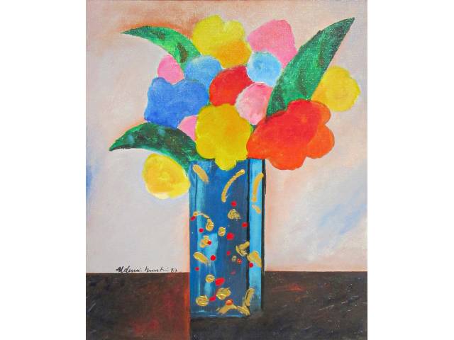 Aldemir Martins acrílica sobre tela 55 x 46cm "Vaso com Flores" ass. CIE datada 1987