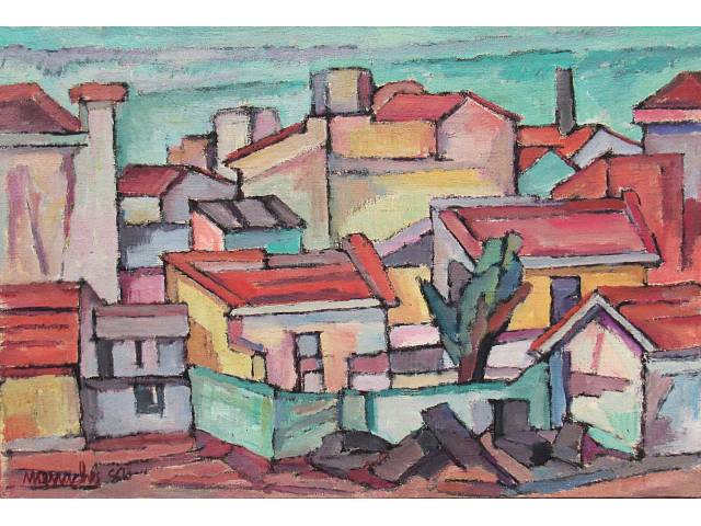 Menacho óleo sobre tela 40 x 60cm "Sem Titulo" ass. CIE e verso datada 1982