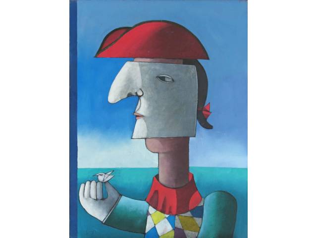 Inos Corradin acrílica sobre tela 80 x 60cm intitulada "A Máscara Veneziana" ass. CIE e verso. Sem moldura. Com certificado