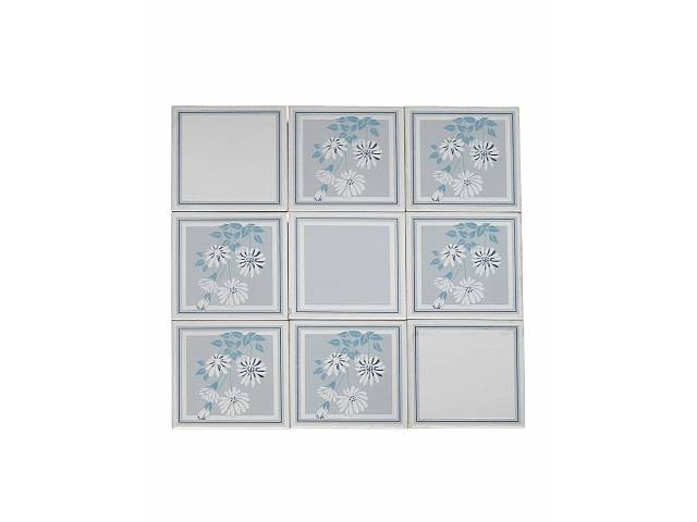 Manufatura Brennand - IASA painel com 9 azulejos soltos fundo vitrificado nos tons de azul e branco 46 x 46cm "Flores" timbrado no verso Recife - Brasil
