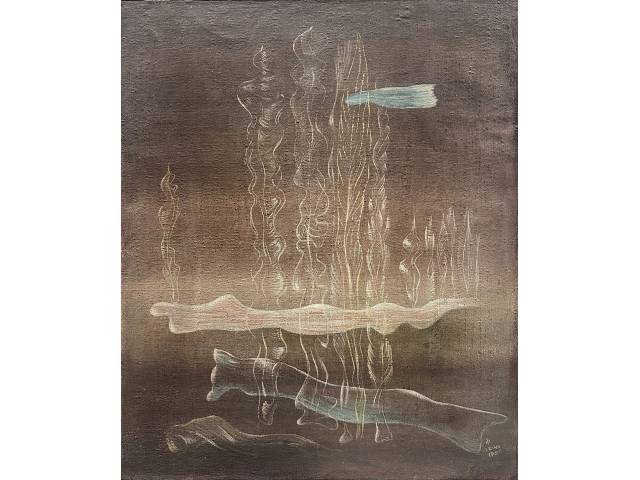 Walter Lewy óleo sobre tela colado em eucatex 55 x 46cm "Sem Titulo" ass. CID datada 1950