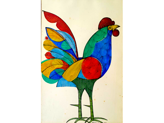 Aldemir Martins nanquim sobre papel 50 x 32cm "Galo" ass. CID datada 1967 apresenta pequenos pontos de fungo