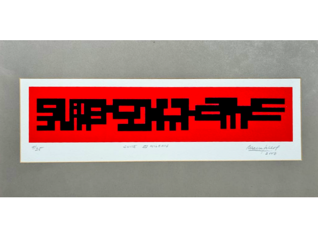 Maria Freire gravura 6 x 50cm intitulada " Suíte III Milênio" ass. CID datada 2002 tiragem 9/25