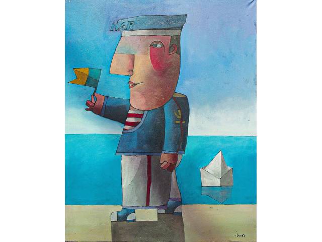 Inos Corradin acrílica sobre tela 100 x 80cm intitulada "Marinheirinho" ass. CID e verso. Sem moldura. Com certificado.