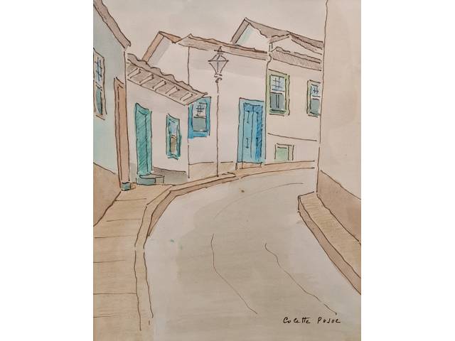 Colette Pujol  acrílica sobre papel 30 x 23 cm "Ouro Preto" ass. CID