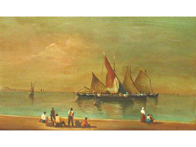Vincenzo Cencin óleo sobre madeira 30 x 50cm "Marinha" ass. CID
