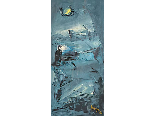 Wega Nery óleo sobre madeira 28 x 13cm "Sem Titulo" ass. CID datada 1967