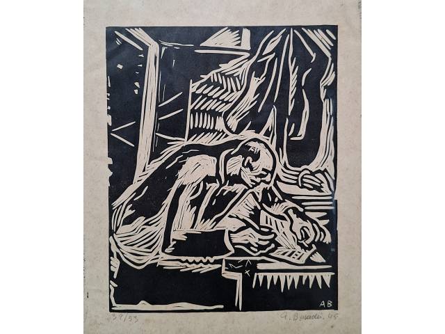 Aldo Bonadei xilografia 25 x 20cm “Sem Titulo” ass. CID datada 1945 tiragem 39/53