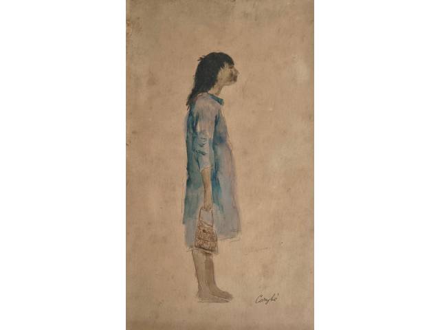 Carybé desenho sobre cartão 30 x 16cm "Sem Titulo" ass. CID