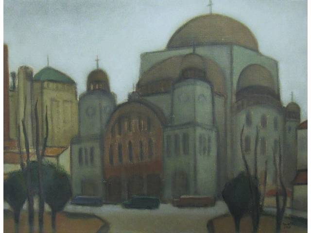 A. Ianelli óleo sobre tela 50 x 65cm "Catedral Ortodoxa" ass. CID datada 1958. Com etiqueta no verso Renato Magalhães escritório de Arte e Dan Galeria