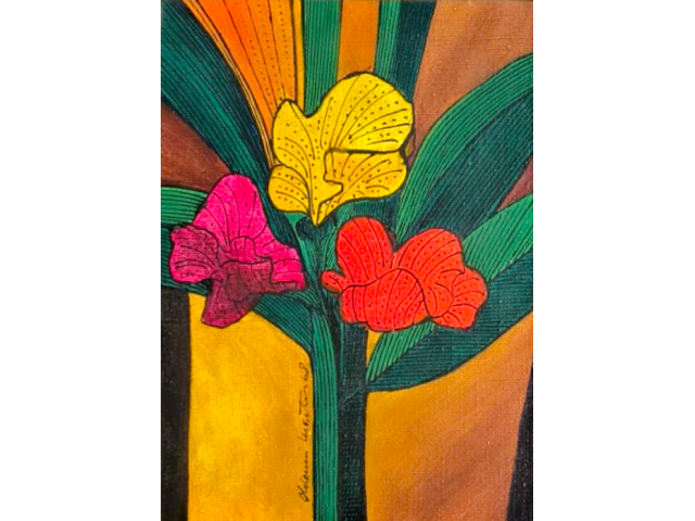 Aldemir Martins óleo sobre tela 21 x 15cm "Vaso de Flores" ass. centro e verso datada 1968