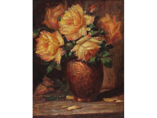 Guerrino Grosso óleo sobre madeira 37 x 28cm  "Vaso de flores " ass. CID