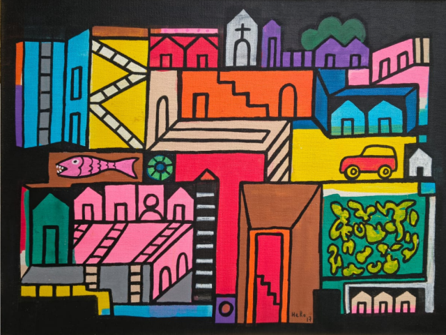 Francisco Helio Rola acrílica sobre tela 29 x 39cm "Sem Titulo" ass. CI e verso datada 2017 - Ceará