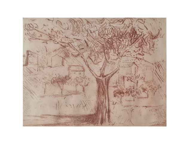 Francisco Rebolo gravura 26 x 35cm "Paisagem" ass. CID t. Prova do Artista