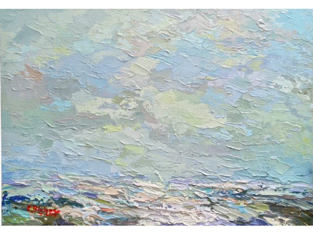 Francisco Biojone acrílica sobre tela 50 x 70cm Serie: Variação sobre tema Lírico intitulada "Mar nº1" ass. CIE e verso datada 2014