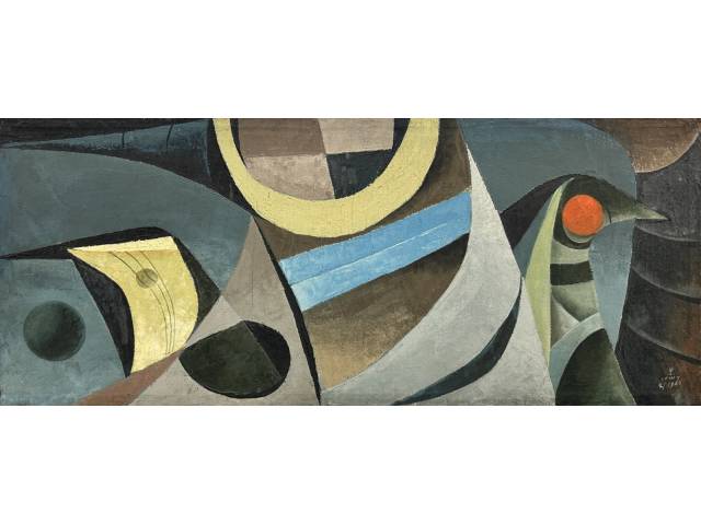 Walter Lewy óleo sobre tela 25 x 60cm "Sem Titulo" ass. CID datada 1966