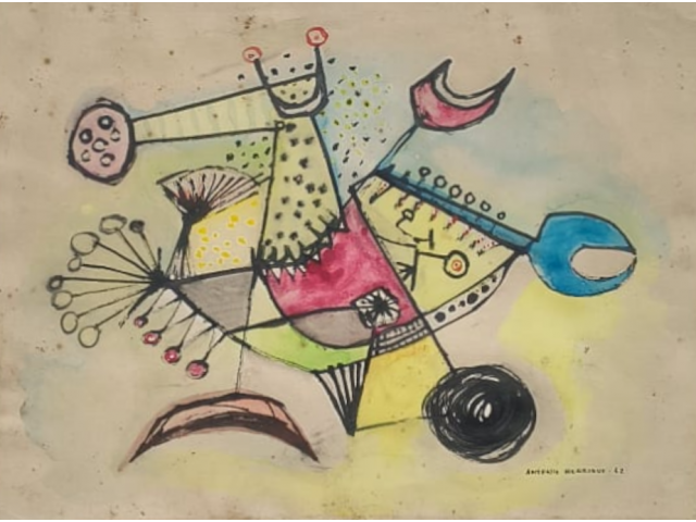 Antônio Henrique Amaral guache sobre papel 21 x 28cm "Sem Titulo" ass. CID datada 1962. Com etiqueta Galeria Grifo no verso