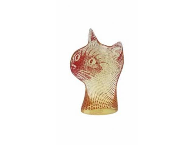 Abraham Palatnik escultura cinética representando maravilhosa cabeça de gato em tom "rouge de fer" em resina de poliéster 11 x 7,5 cm ass na peça.