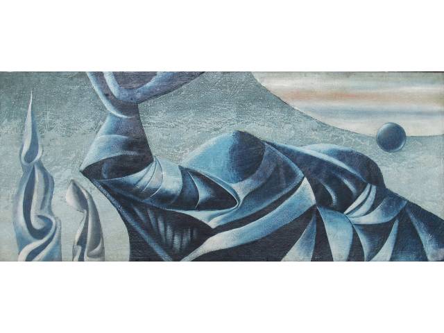 Walter Lewy óleo sobre tela 35 x 80cm "Sem Titulo" ass. CID datada 1967