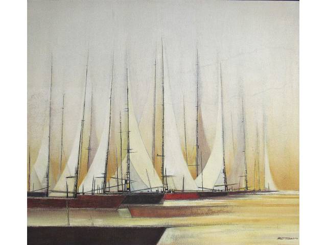 Jorge Branco óleo sobre tela 80 x 90 cm intitulada "Veleiros" ass. CID e verso