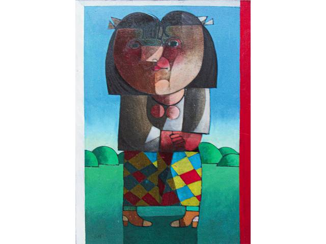 Inos Corradin acrilica  sobre tela 70 x 50cm intitulada "A Moça Tímida" ass. CIE e verso. Sem moldura. Com certificado.