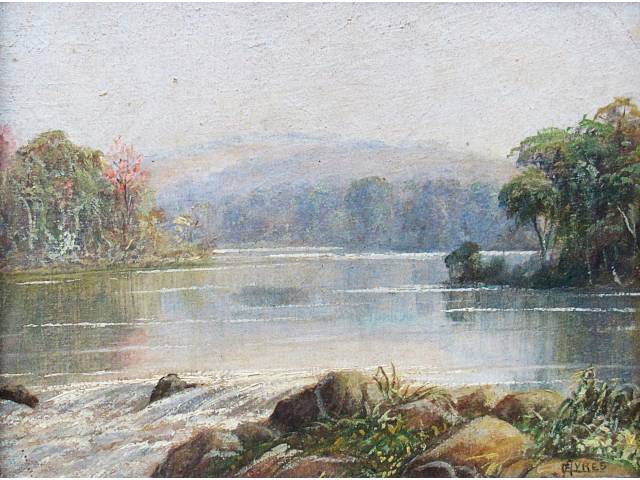Campos Ayres óleo sobre madeira 22,5 x 28,5cm "Paisagem" ass. CID