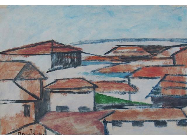 Aldo Bonadei óleo sobre cartão 25 x 35cm “Sem Titulo” ass. CIE datada 1971