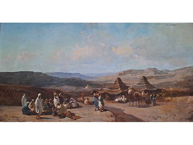 Dario Mecatti óleo sobre tela 83 x 158cm “Cena Árabe” ass. CID