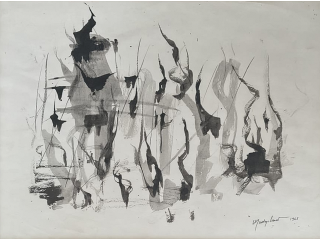 Wladyslaw nanquim sobre papel 31 x 40cm "Sem Titulo" ass. CID datada 1963.