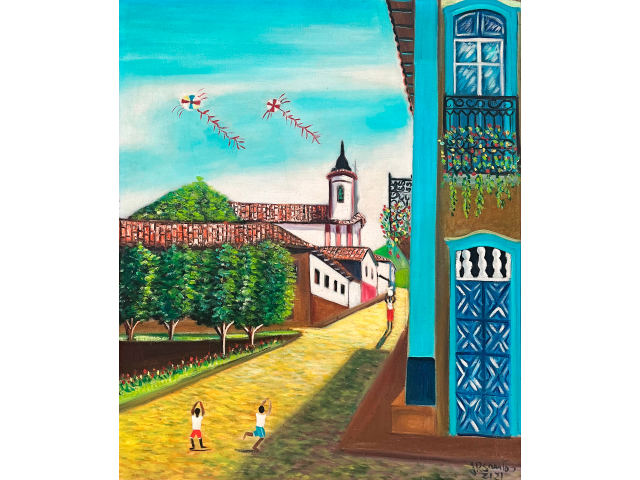 J. R. Santos (Zizi Sapateiro) óleo sobre tela 59 x 49cm "Sem Titulo" ass. CID e verso -  datada 1981