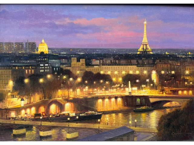 Candido Oliveira óleo sobre tela 70 x 100cm intitulada "Rio Sena - Paris França" ass. CID datada 2023