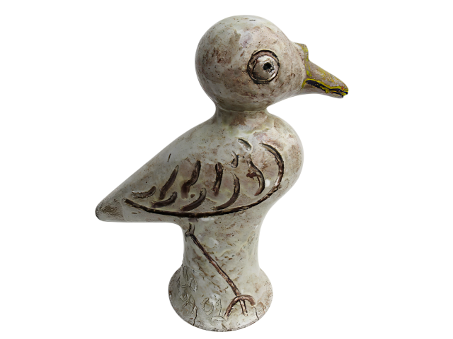 Tiago Amorim escultura em cerâmica pintada, representando figura  de Pássaro h= 32 cm ass. base - Olinda Pernambuco