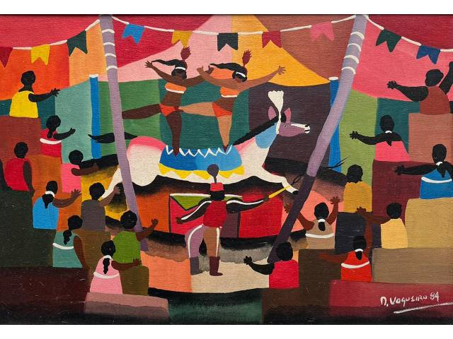 Nelson Vaqueiro óleo sobre eucatex 38 x 55 cm "Circo" ass. CID  datada 1984